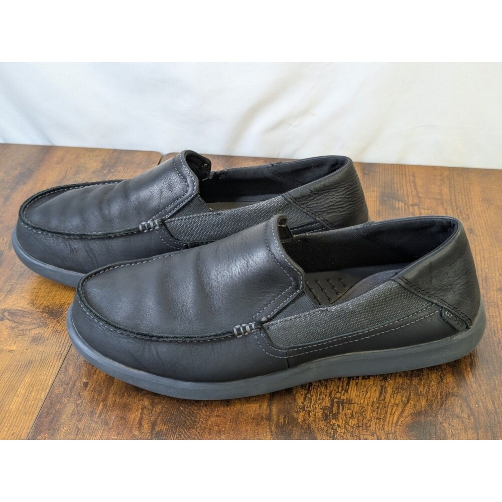 Crocs Santa Cruz 2 Luxe Leather Loafers Men’s Size 11 Black Slip On 202221